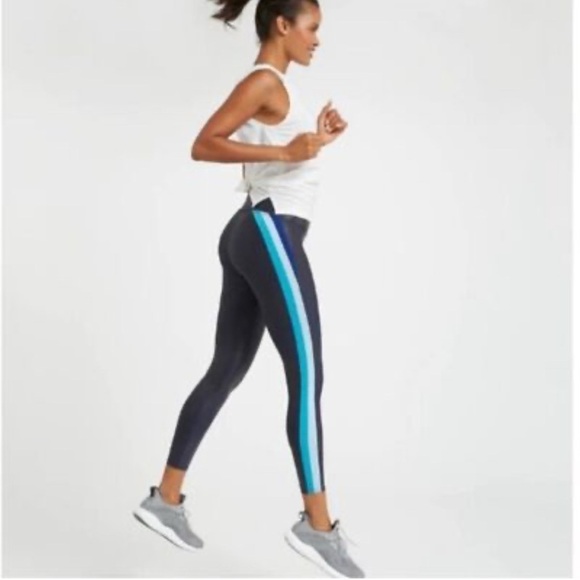 SPANX Faux Leather 7/8 Track Stripe Legging Size Medium - Picture 2 of 14